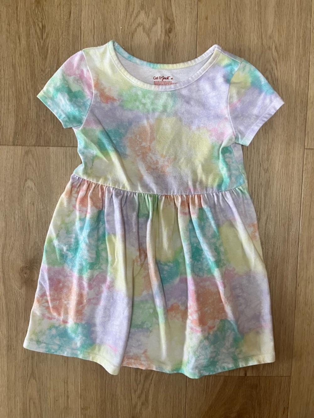 Cat & Jack Pastel Tie Dye Short Sleeve Dress in Pink, Green, Yellow, Blue